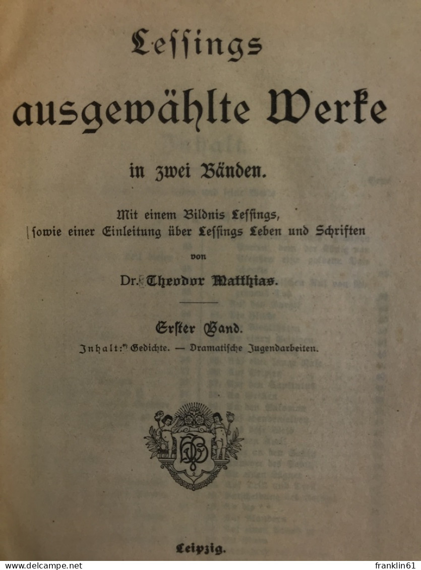 Lessings Ausgewählte Werke In Zwei Bänden. - Gedichten En Essays