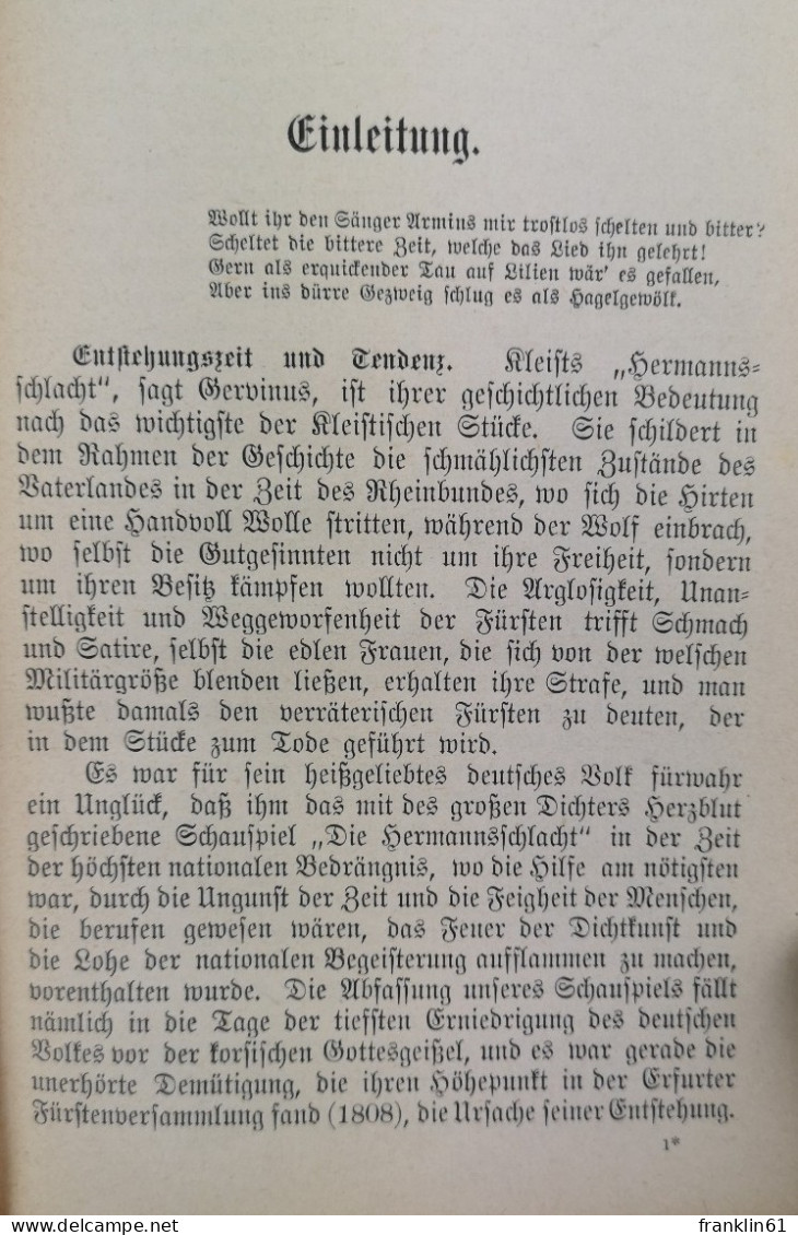 Die Hermannsschlacht. Ein Schauspiel. - Lyrik & Essays