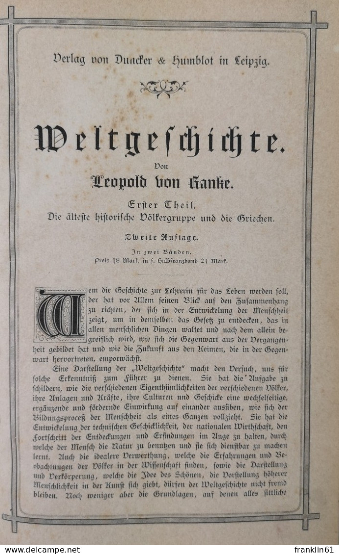Weltgeschichte. Erster Theil. Die älteste Historische Völkergruppe Und Die Griechen. - 4. 1789-1914