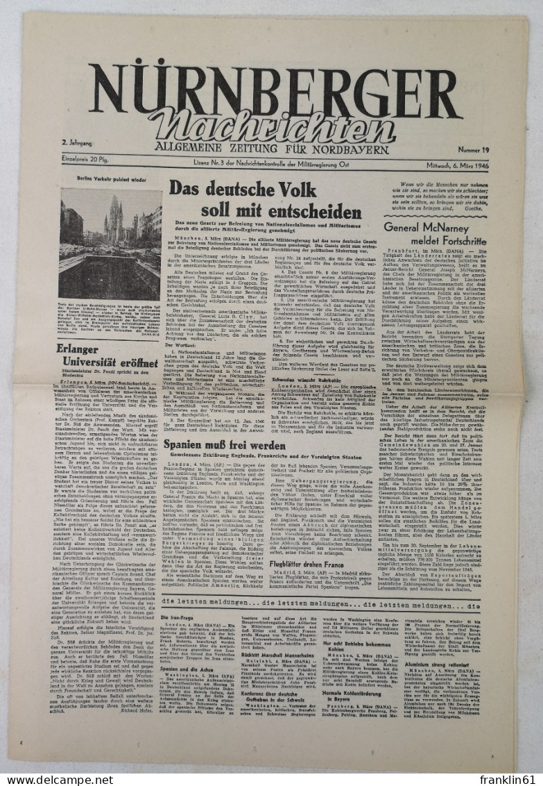 Nürnberger Nachrichten. 2. Jahrgang. Nummer 19. Mittwoch, 6.März 1946. - Sonstige & Ohne Zuordnung