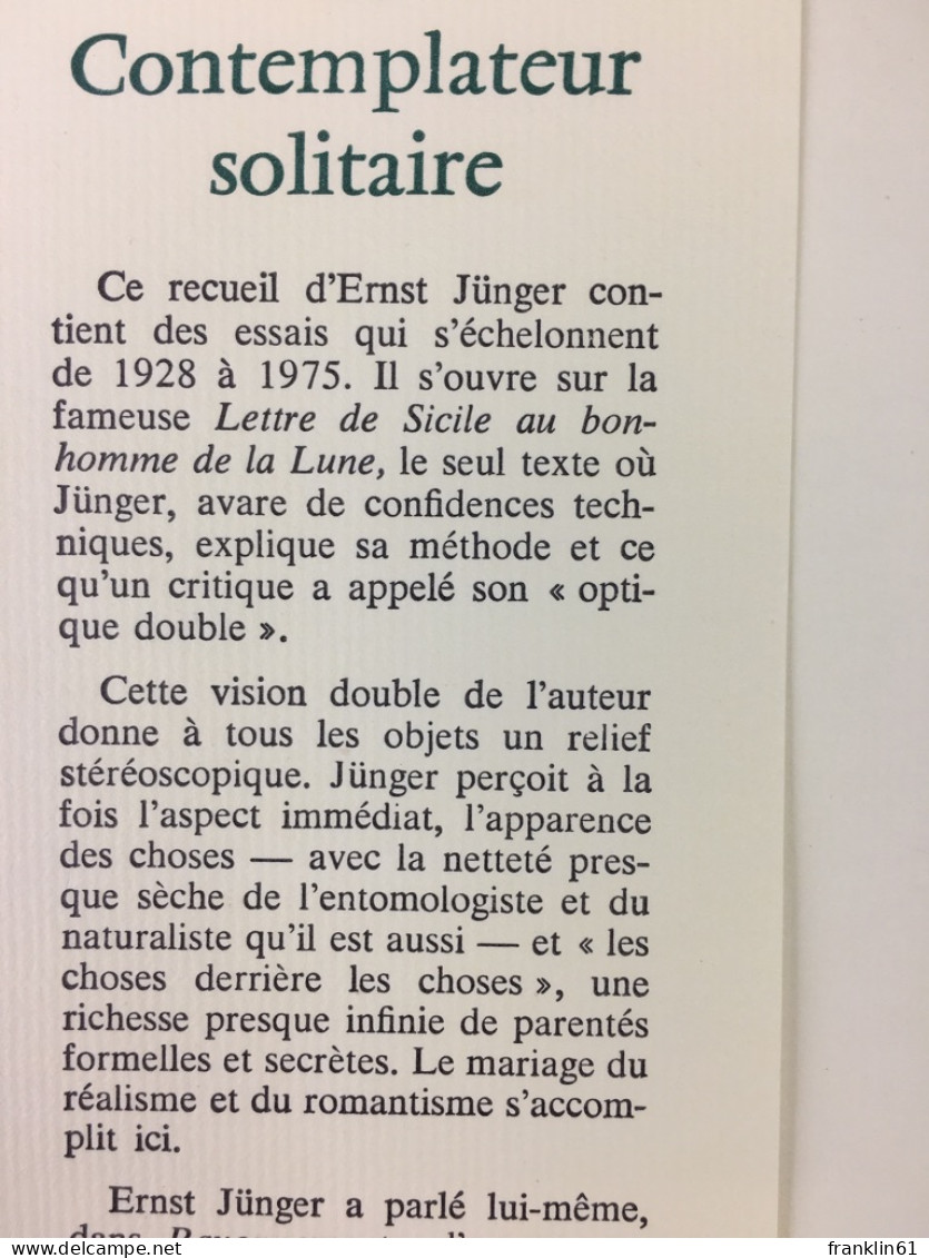 Le Contemplateur Solitaire. - Poésie & Essais