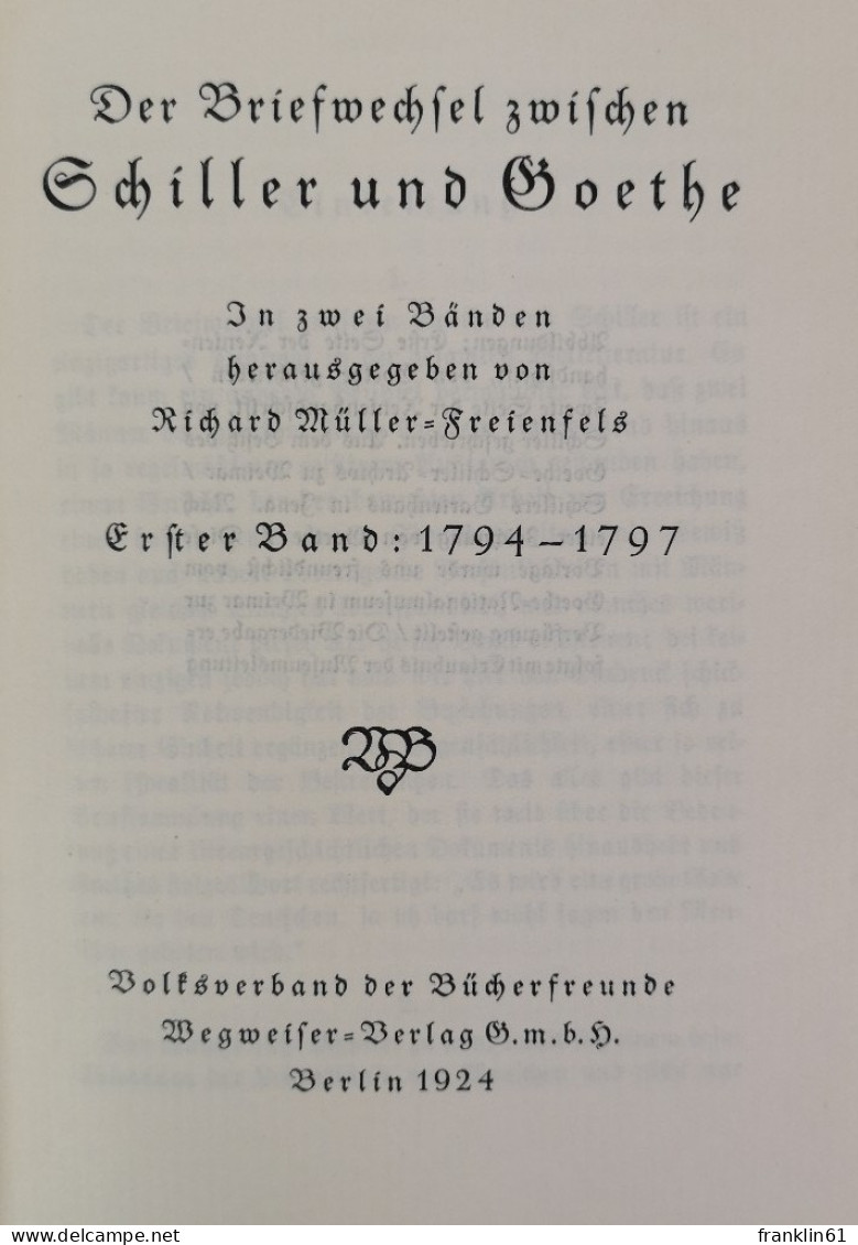 Der Briefwechsel Zwischen Schiller Und Goethe. In Zwei Bänden - Poésie & Essais