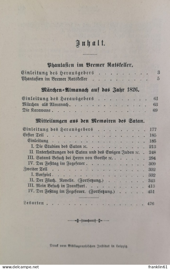 W. Hauffs Werke. Zweiter Band. Bremer Ratskeller. Märchen. Satan. - Lyrik & Essays