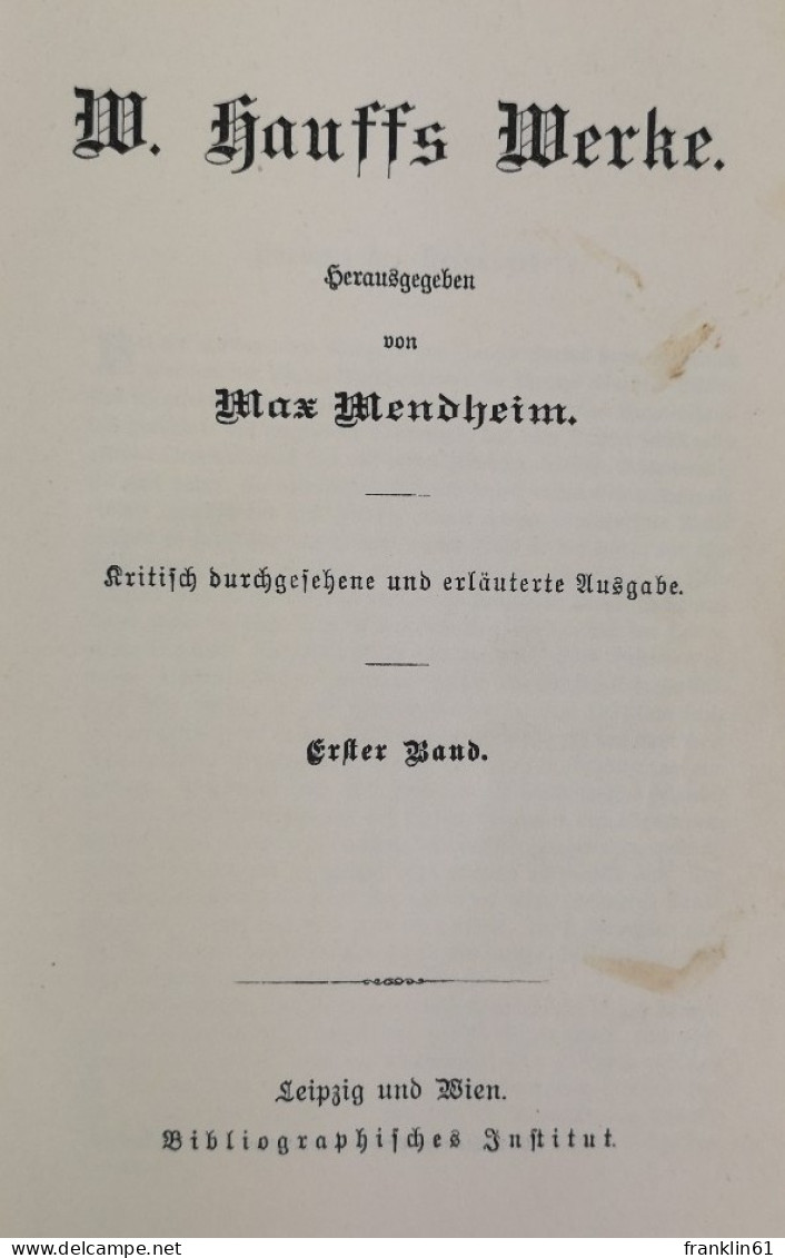 W. Hauffs Werke. Erster Band. Gedichte. Lichtenstein. - Poésie & Essais