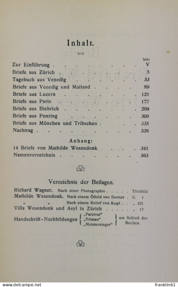 Richard Wagner An Mathilde Wesendonk. Tagebuchblätter Und Briefe 1853-1871. - Lyrik & Essays