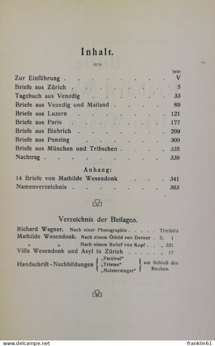 Richard Wagner An Mathilde Wesendonk. Tagebuchblätter Und Briefe 1853-1871. - Poesia