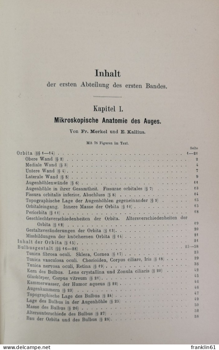 Handbuch Der Augenheilkunde. Erster Band. Erste Abteilung. - Health & Medecine