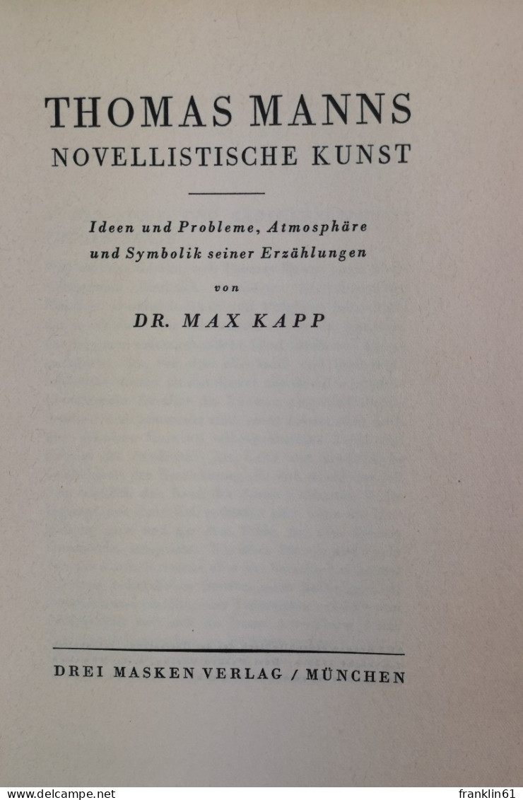 Thomas Manns Novellistische Kunst. - Lyrik & Essays
