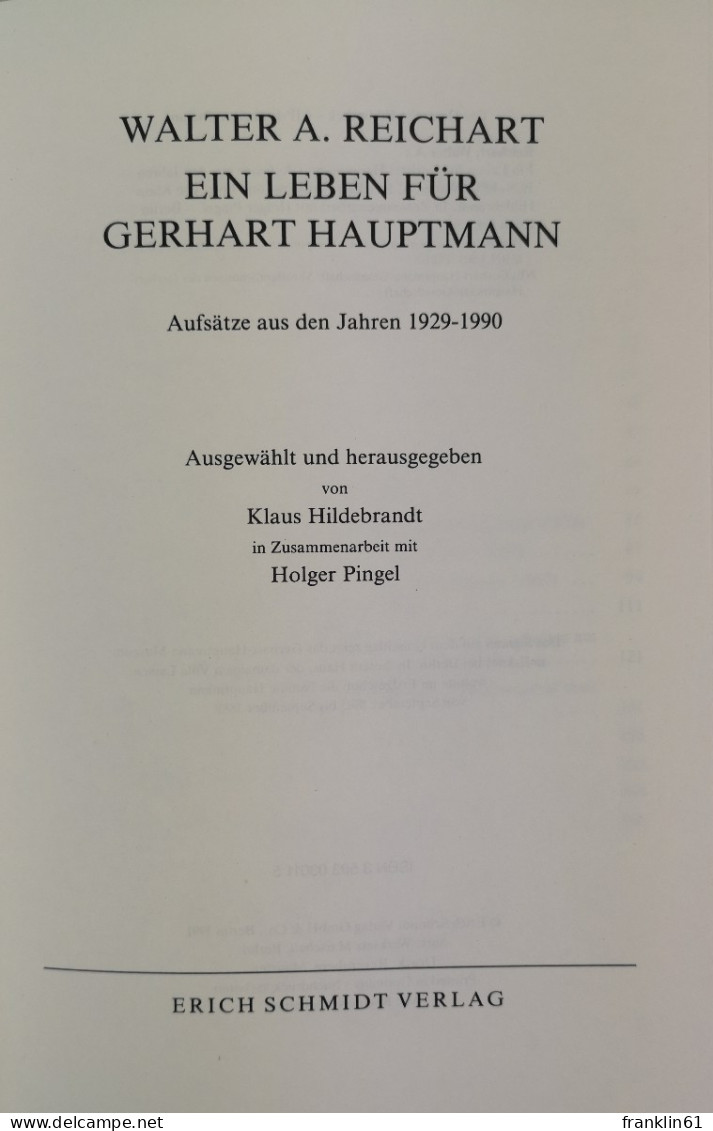 Ein Leben Für Gerhart Hauptmann : Aufsätze Aus Den Jahren 1929 - 1990. - Teatro & Danza