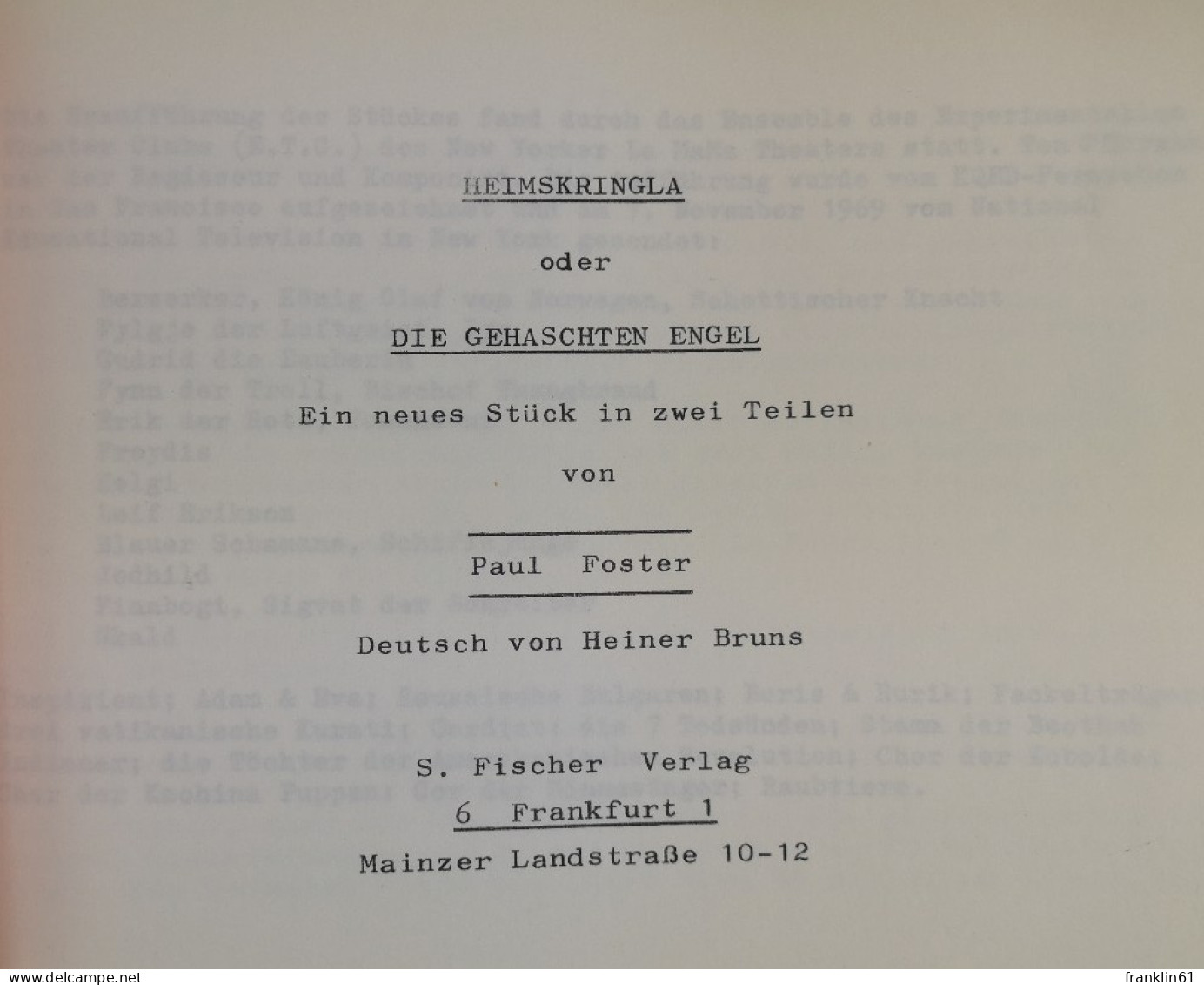 Heimskringla Oder Die Gehaschten Engel. Ein Stück In Zwei Teilen. - Theatre & Dance