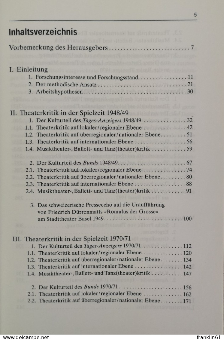 Theaterkritik In Der Deutschsprachigen Schweiz Seit 1945. Materialien Des ITW Bern 6. - Théâtre & Danse