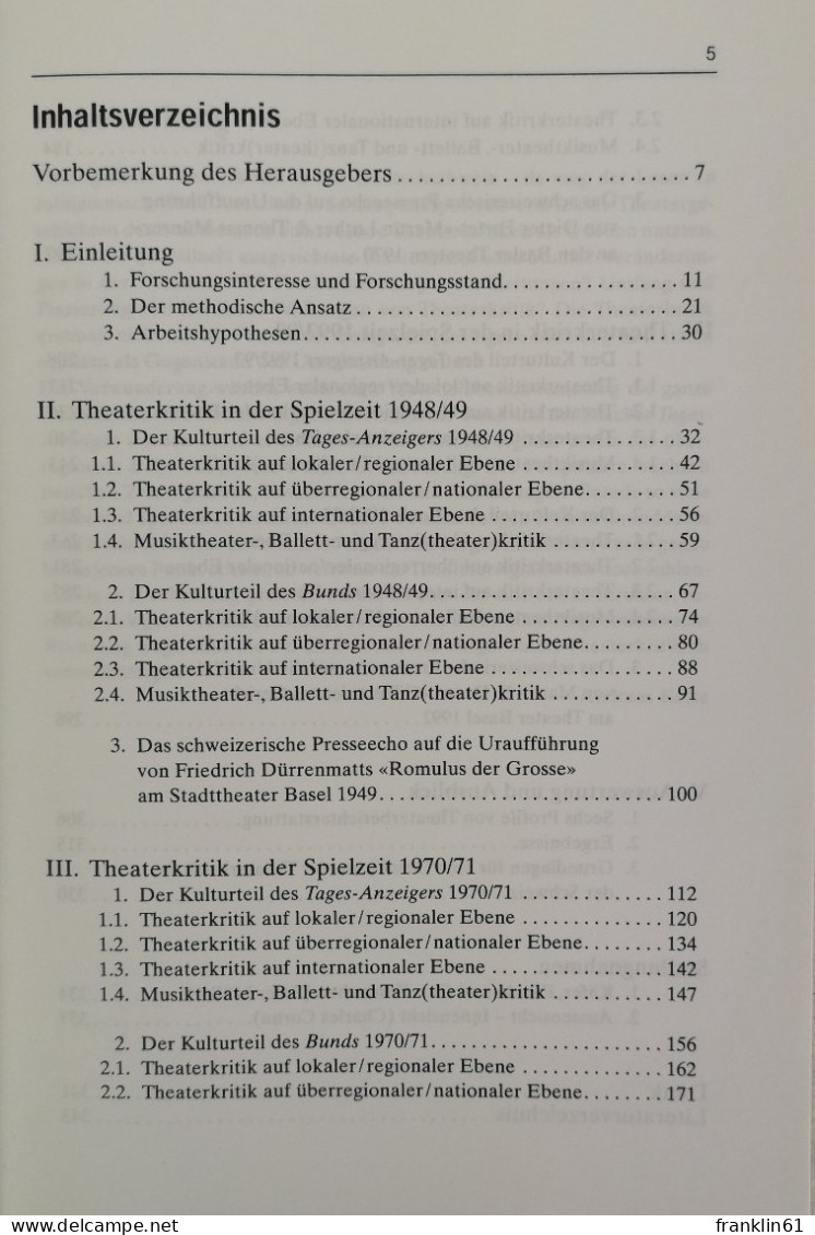 Theaterkritik In Der Deutschsprachigen Schweiz Seit 1945. Materialien Des ITW Bern 6. - Teatro & Danza