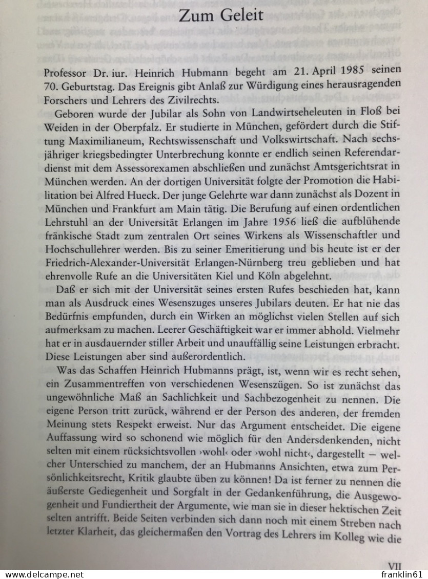 Beiträge Zum Schutz Der Persönlichkeit Und Ihrer Schöpferischen Leistungen : - Law