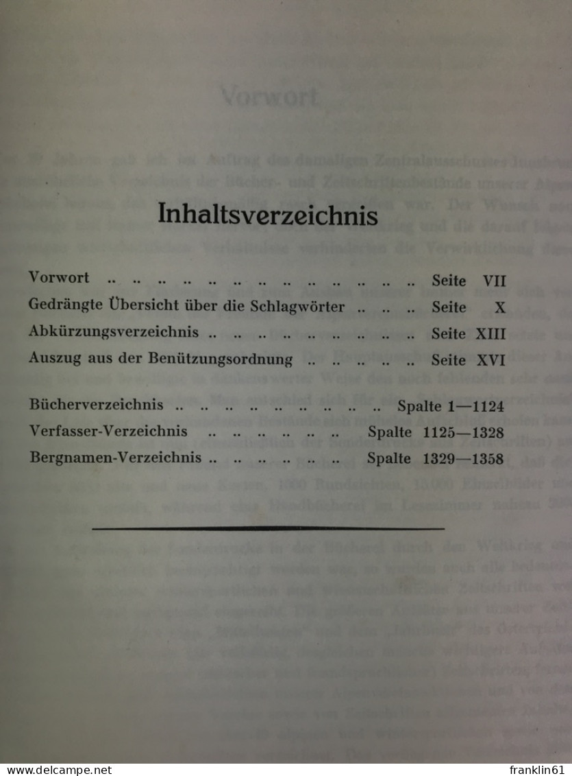 Bücherverzeichnis Der Alpenvereinsbücherei. Mit Verfasser- Und Bergnamen-Verzeichnis. - Sports