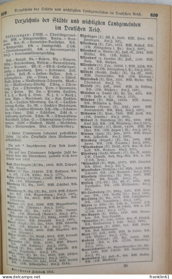 Kürschners Jahrbuch 1911. - Lessico