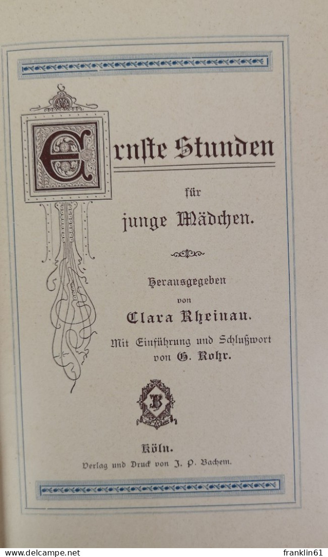 Ernste Stunden Für Junge Mädchen. - Gedichten En Essays