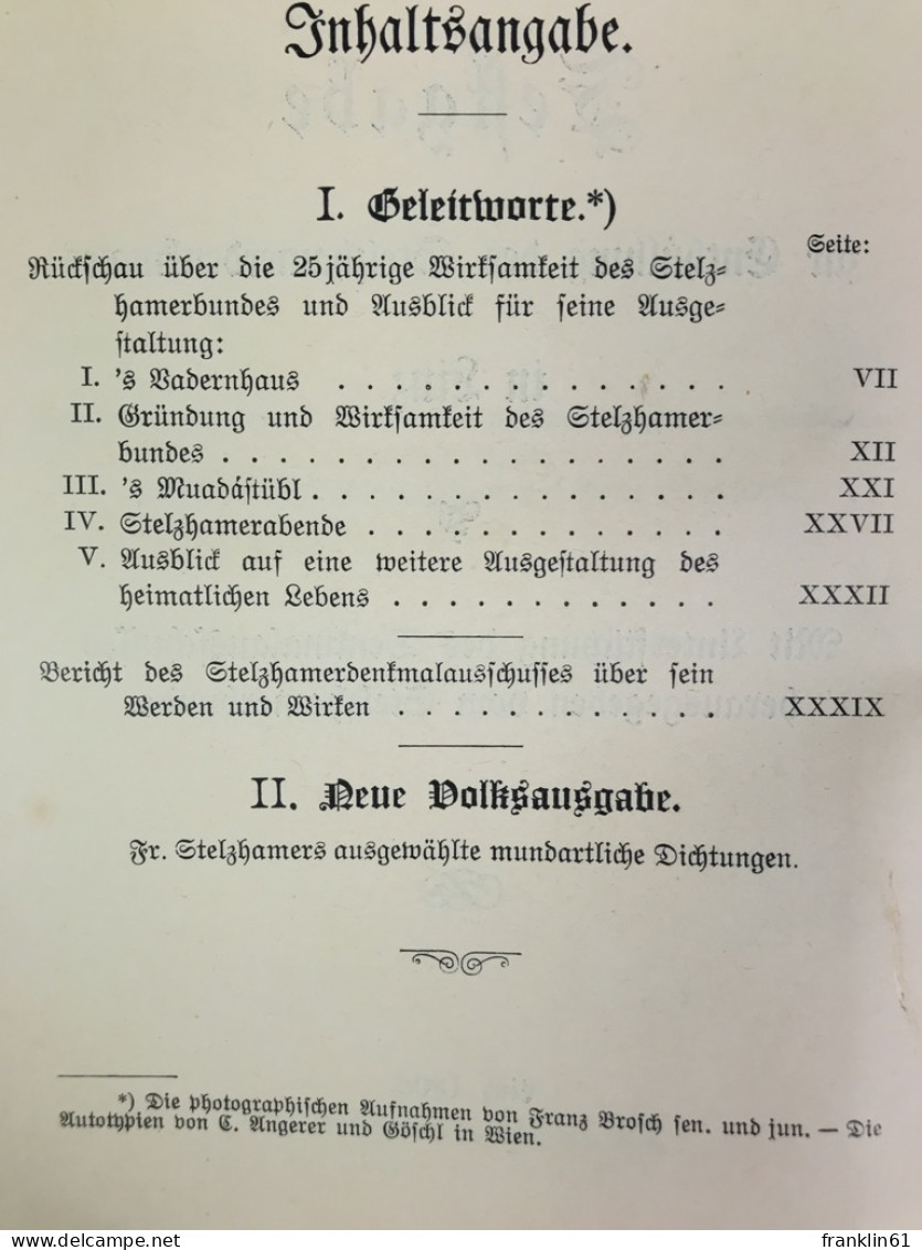 Franz Stelzhamers Ausgewählte Mundartliche Dichtungen. - Poesia