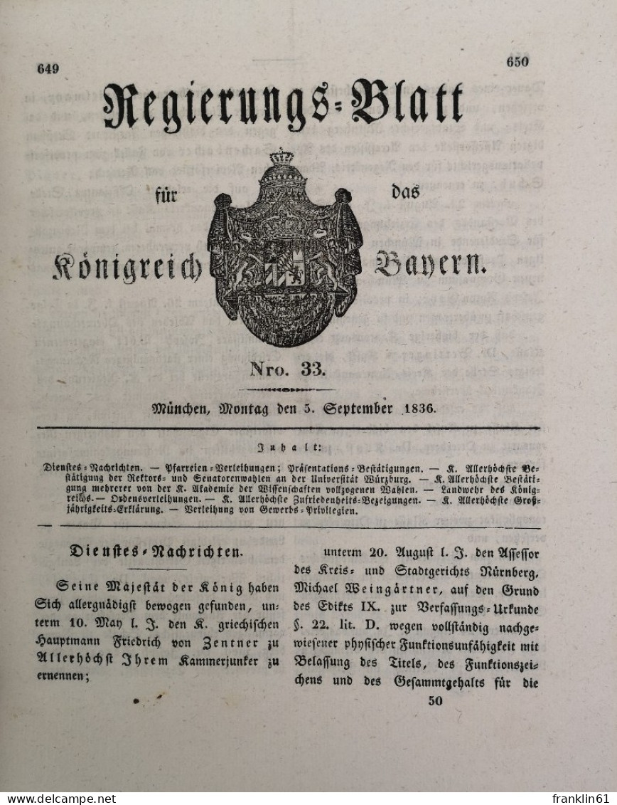 Regierungs-Blatt Für Das Königreich Bayern 1836. - 4. 1789-1914