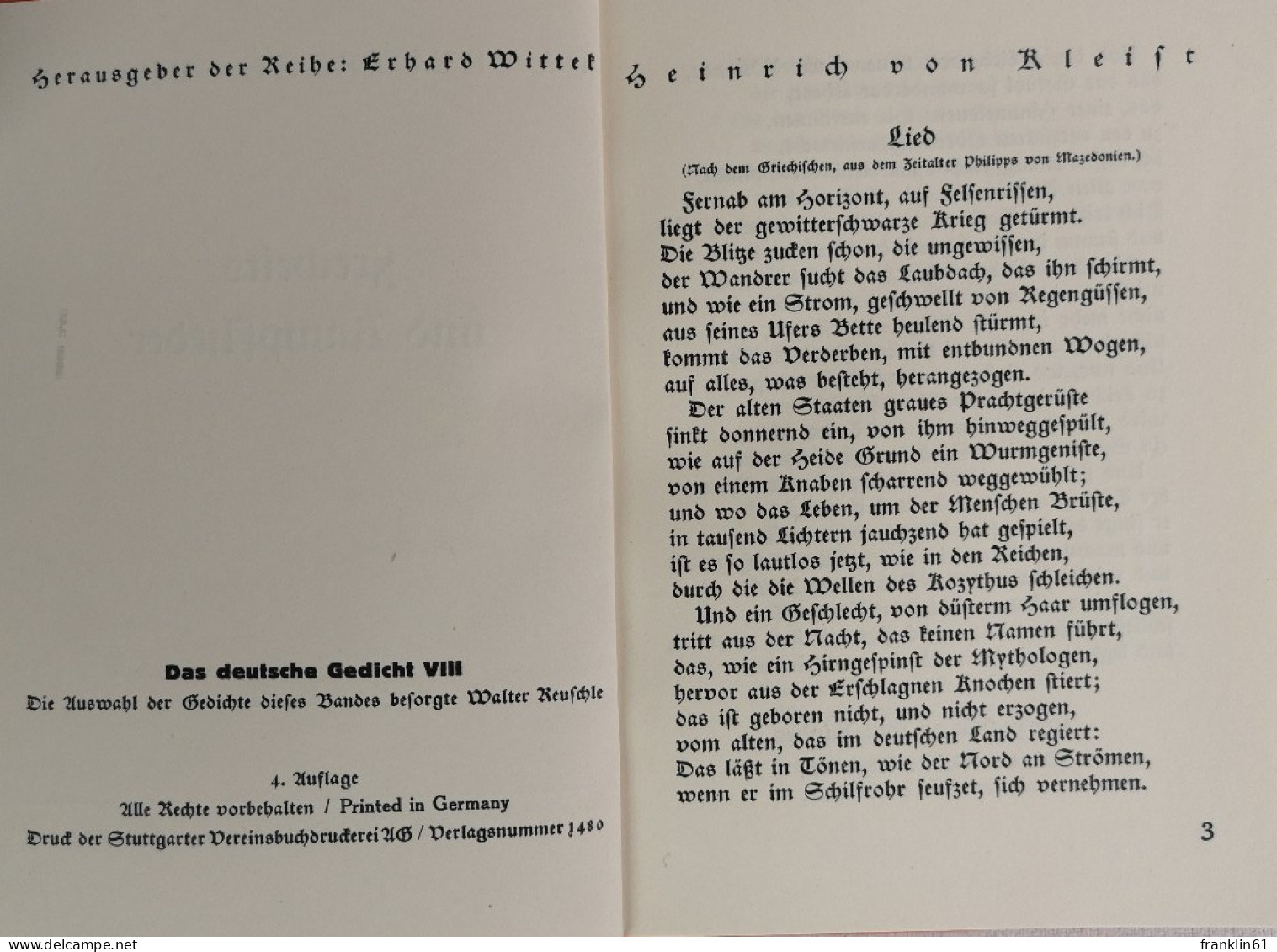 Freiheits- Und Kampflieder. (Das Deutsche Gedicht VIII). - Lyrik & Essays