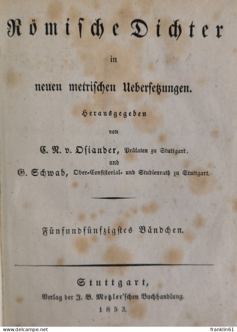 Römische Dichter In Neuen Uebersetzungen. - Poems & Essays