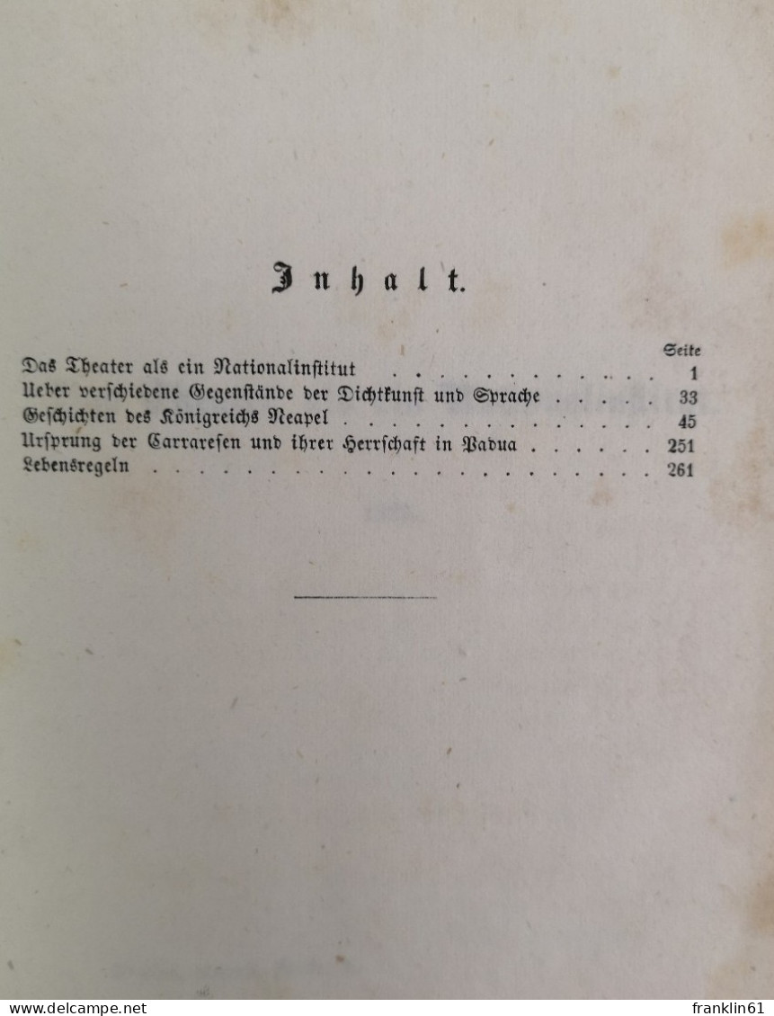 Gesammelte Werke Des Grafen August Von Platen. Theater Als Nationalinstitut 1825. - Poésie & Essais