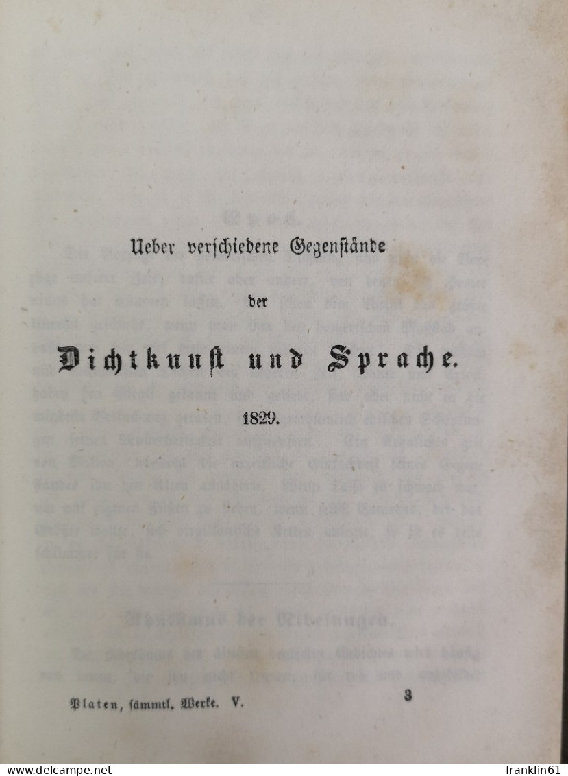 Gesammelte Werke des Grafen August von Platen. Theater als Nationalinstitut 1825.