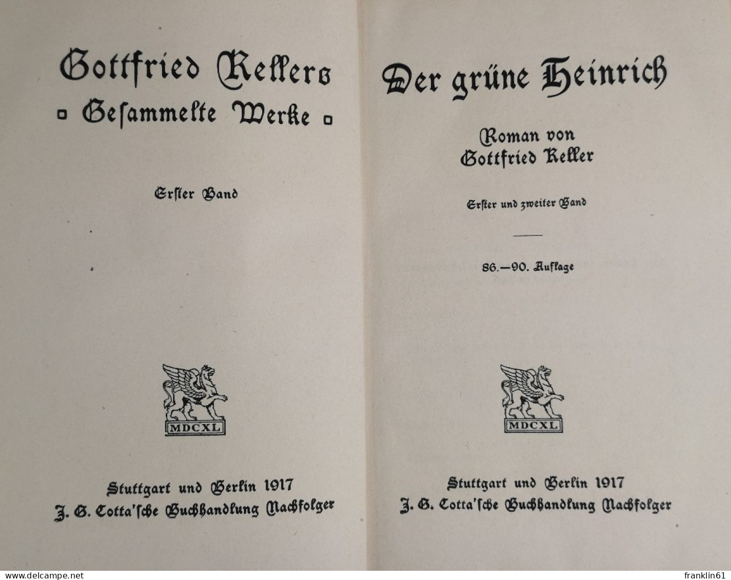 Der Grüne Heinrich. Erster Und Zweiter Band. - Gedichten En Essays