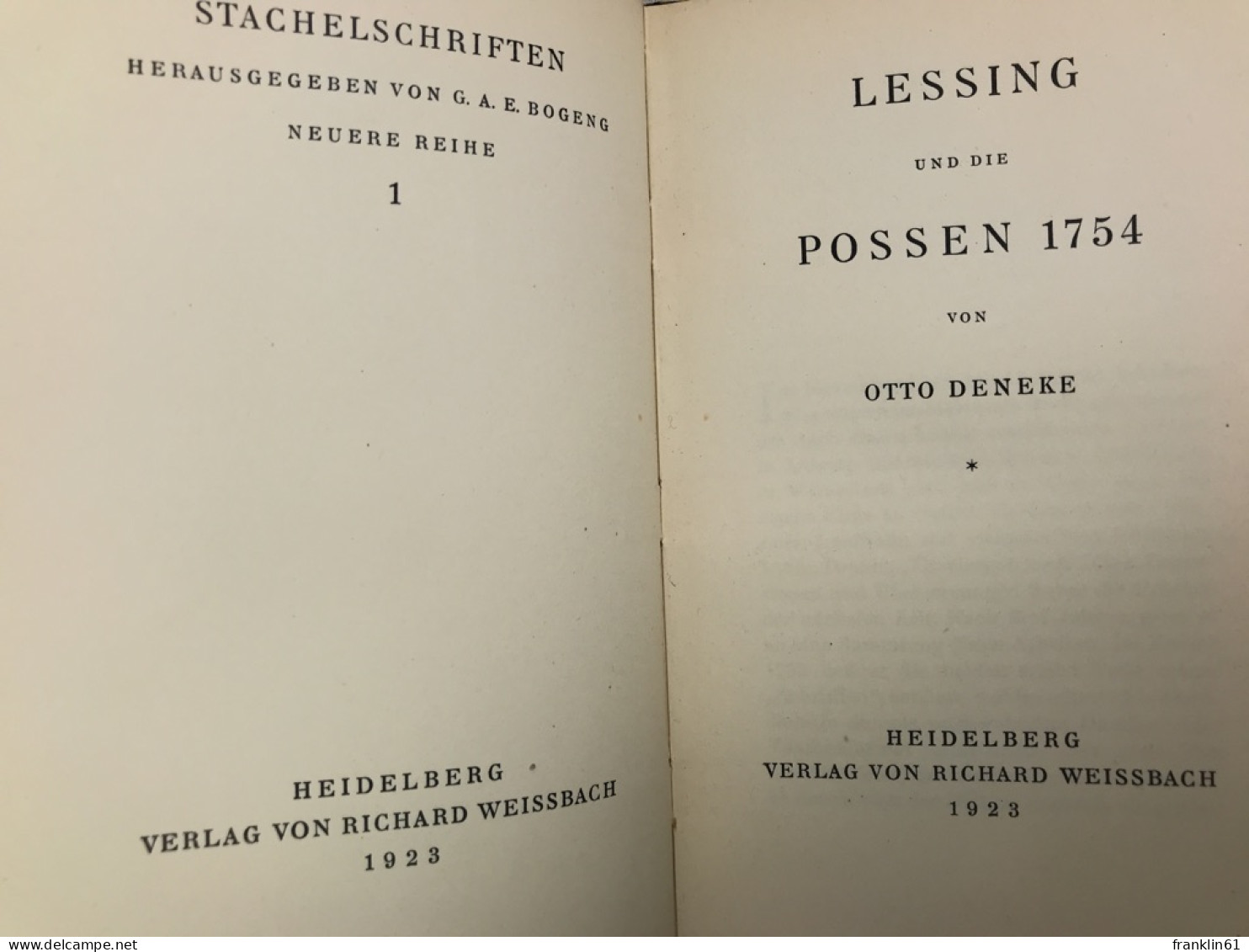 Lessing Und Die Possen 1754. - Lyrik & Essays