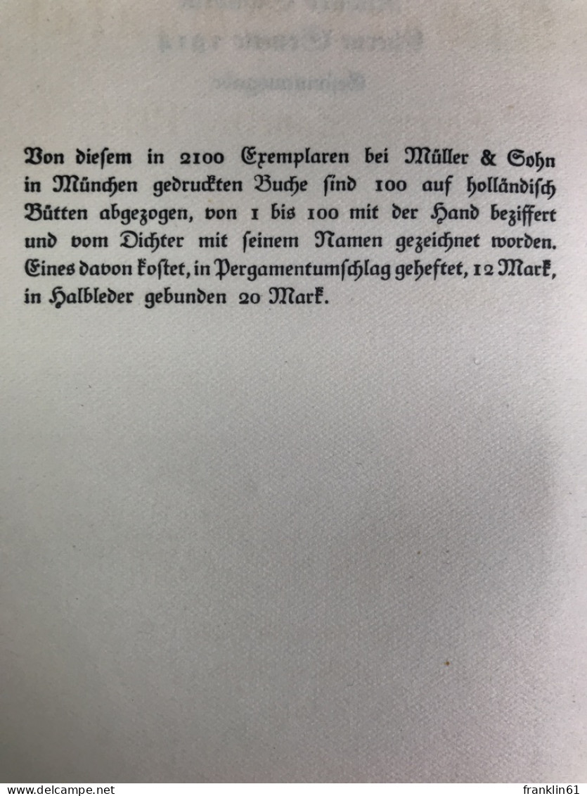 Eherne Sonette 1914. Gesamtausgabe. - Gedichten En Essays