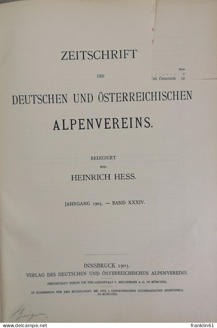 Zeitschrift Des Deutschen Und Österreichischen Alpenvereins. Band XXXIV.. Jahrgang 1903. - Other & Unclassified