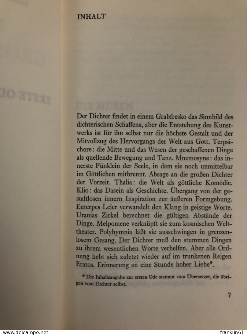 Fünf Grosse Oden. - Gedichten En Essays