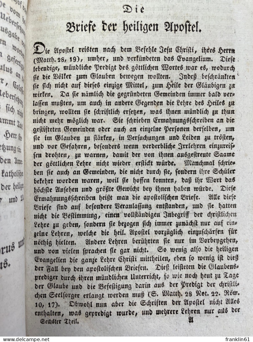 Die Heilige Schrift Des Neuen Testaments. 6. Theil. Erste Und Zweite Abtheilung, Welche Die Briefe Des Heilige - Otros & Sin Clasificación