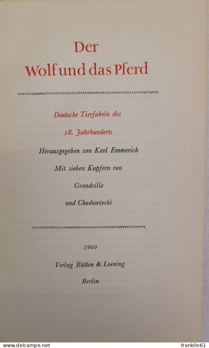 Der Wolf Und Das Pferd. Deutsche Tierfabeln Des 18. Jahrhunderst. - Lyrik & Essays