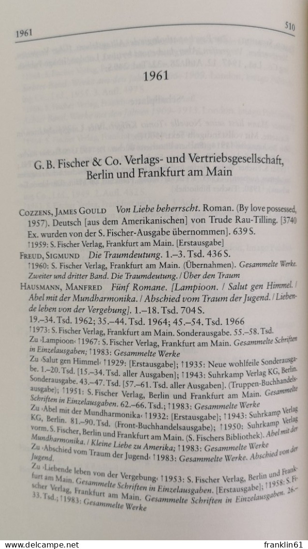 S. Fischer Verlag. 100 Jahre S. Fischer-Verlag. Eine Bibliographie.