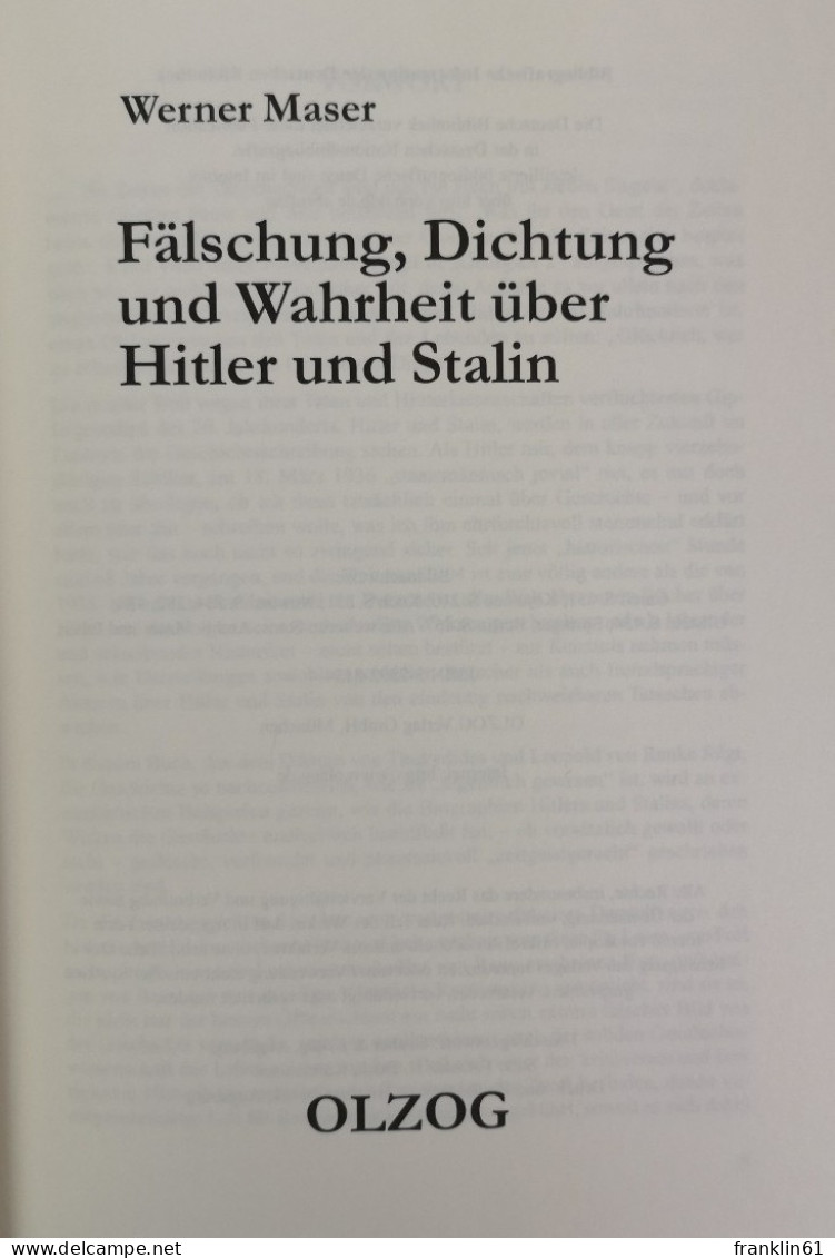 Fälschung, Dichtung Und Wahrheit über Hitler Und Stalin. - 4. 1789-1914