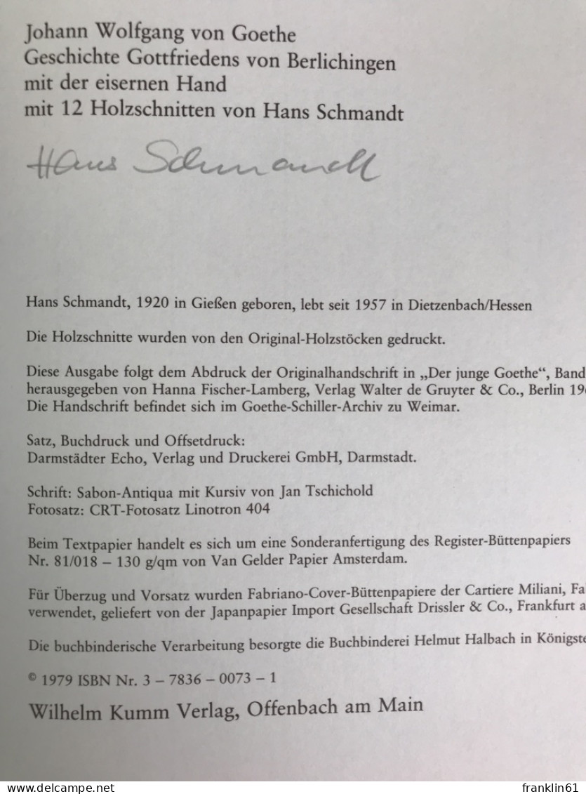 Geschichte Gottfriedens Von Berlichingen Mit Der Eisernen Hand. - Poesia