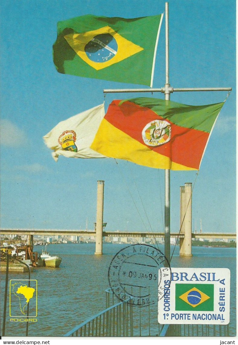 Carte Maximum - Brasil - Bandeira Brasileira Em Porto Alegre - Brasilian Flag - Drapeau Brésilien - Cartoline Maximum