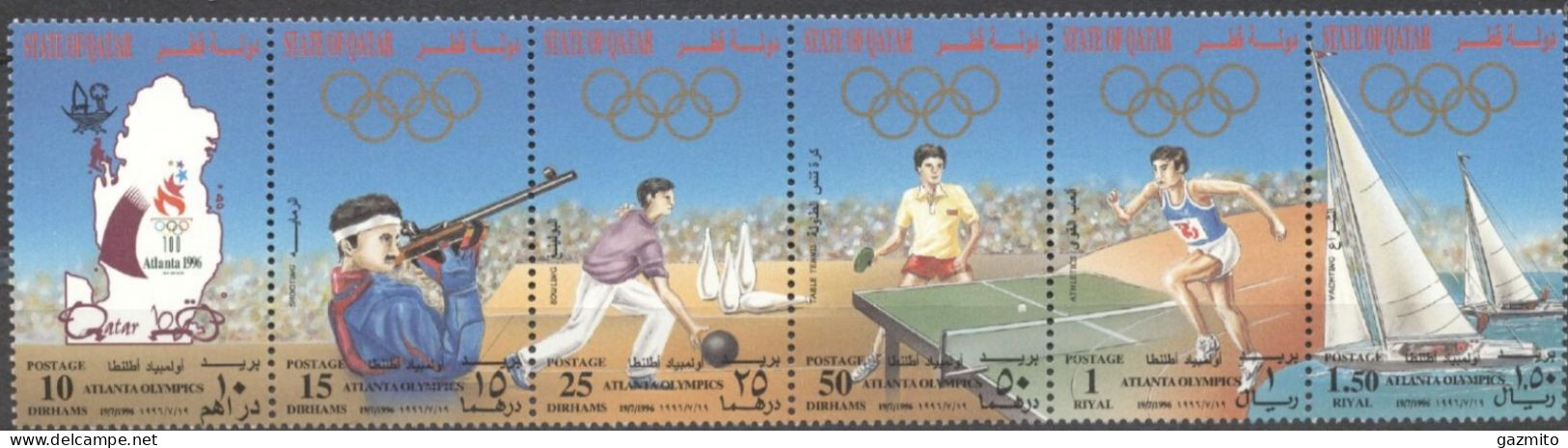 Quatar 1996, Olympic Games In Atlanta, Shooting, Bowling, Tennis Table, Athletic, Shipping, 6val - Shooting (Weapons)