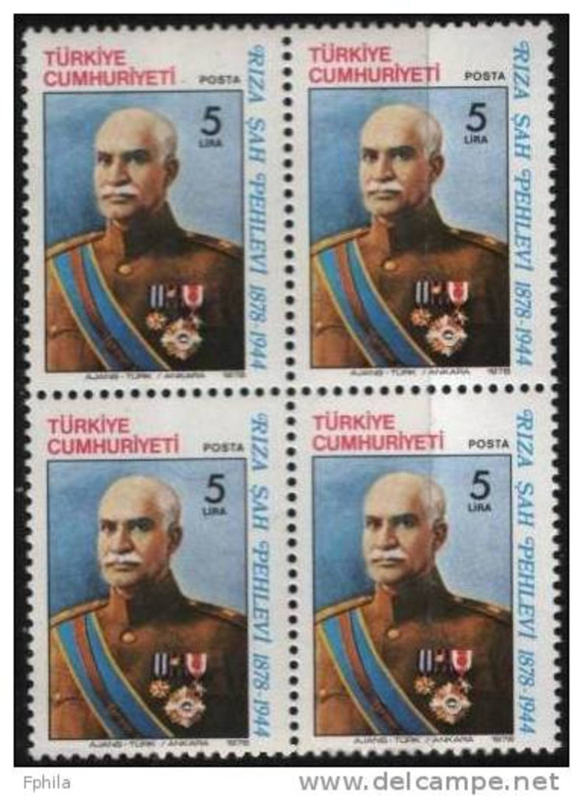 1978 TURKEY THE BIRTH CENTENARY OF REZA SHAH PAHLAVI OF IRAN BLOCK OF 4 MNH ** - Unused Stamps