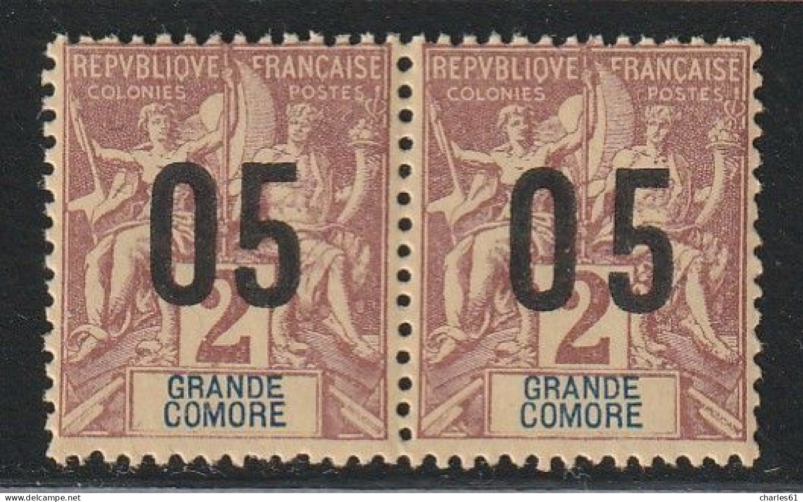 GRANDE COMORE - N°20A ** (1912) Surcharge Espacée Tenant à Normal - Ongebruikt