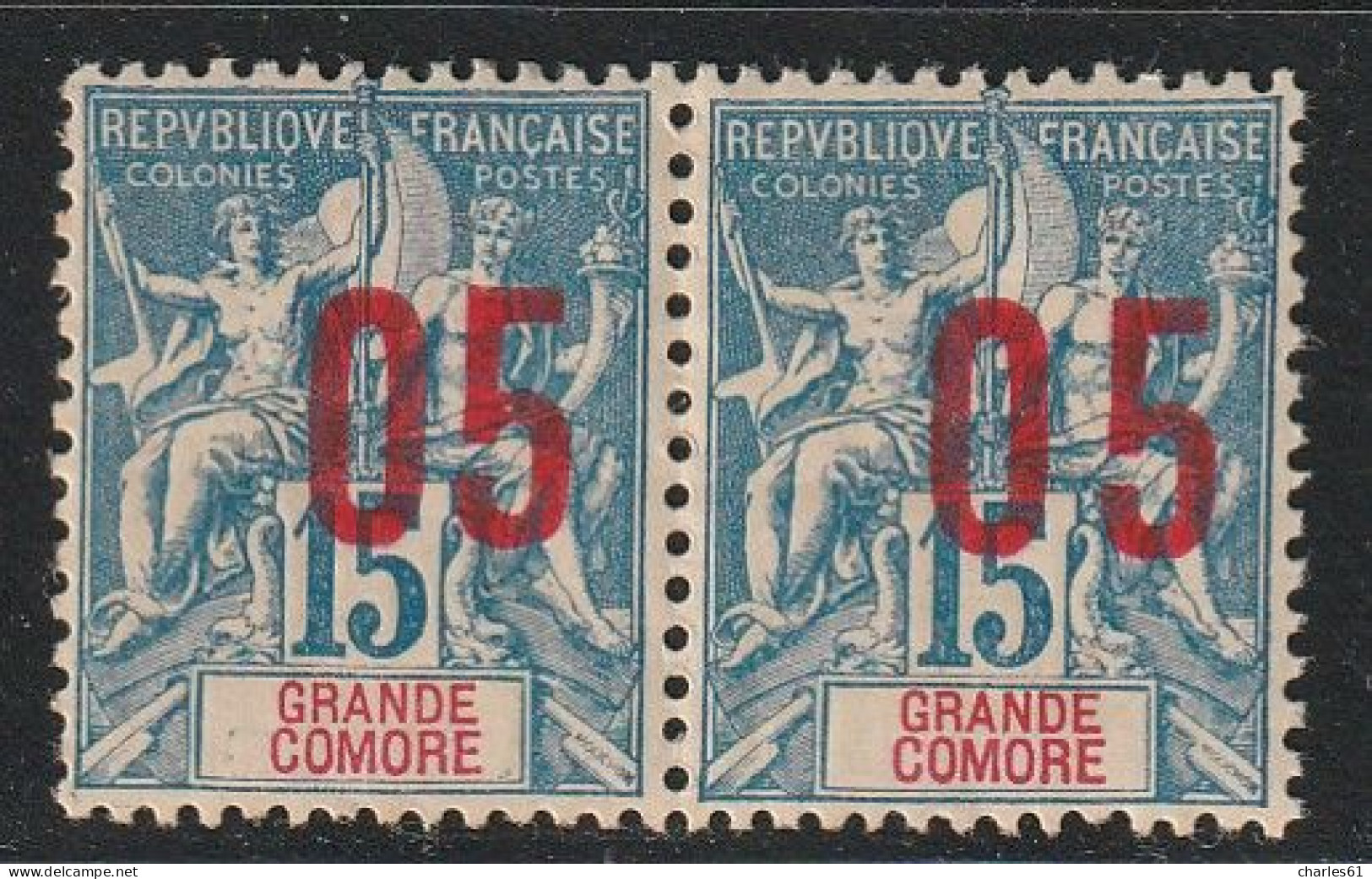 GRANDE COMORE - N°22A * (1912) Surcharge Espacée Tenant à Normal - Used Stamps