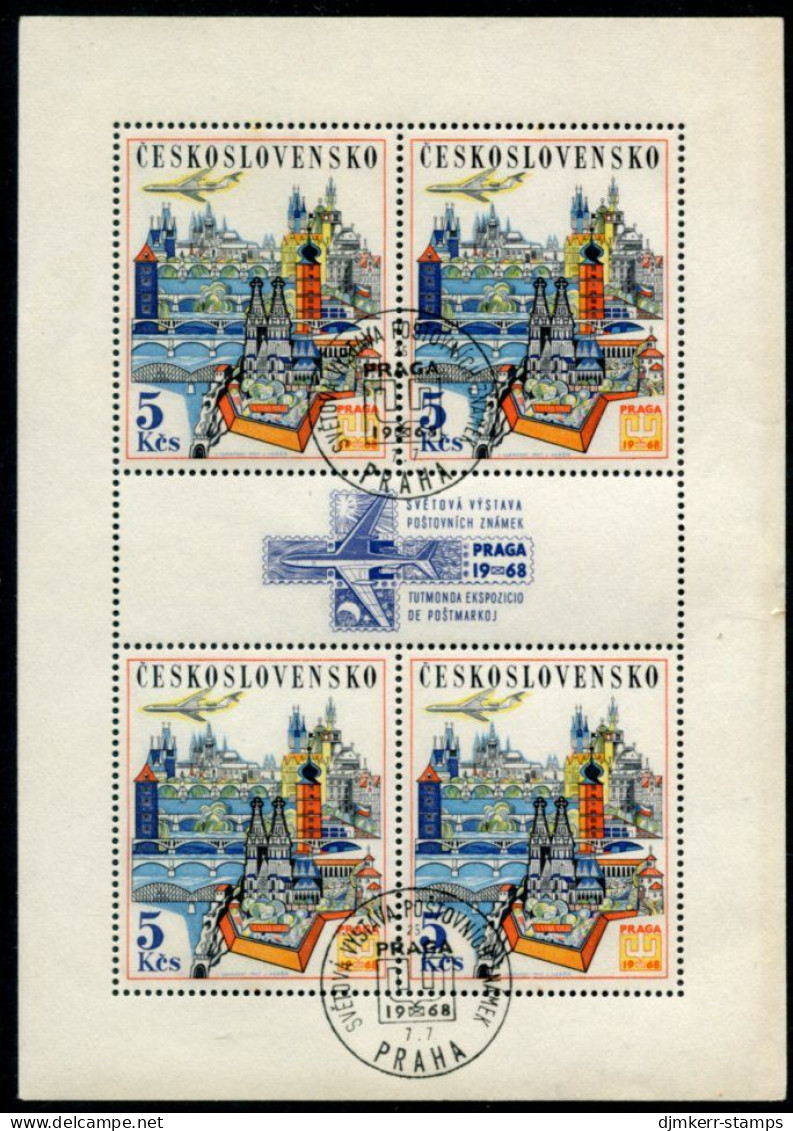 CZECHOSLOVAKIA 1967 Praga 68 5Kc Air Sheetlet Of 4 Used   Michel 1744 Kb - Gebruikt