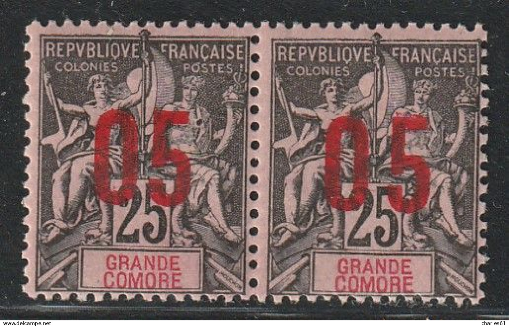 GRANDE COMORE - N°24A * (1912) Surcharge Espacée Tenant à Normal - Used Stamps