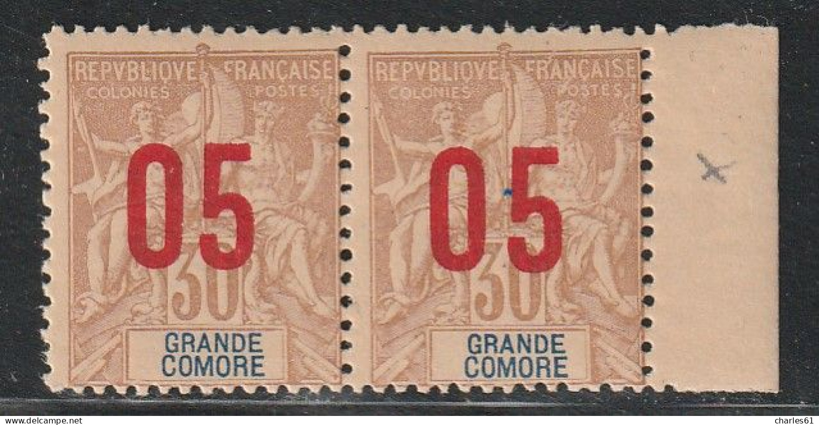 GRANDE COMORE - N°25A ** (1912) Surcharge Espacée Tenant à Normal - Oblitérés