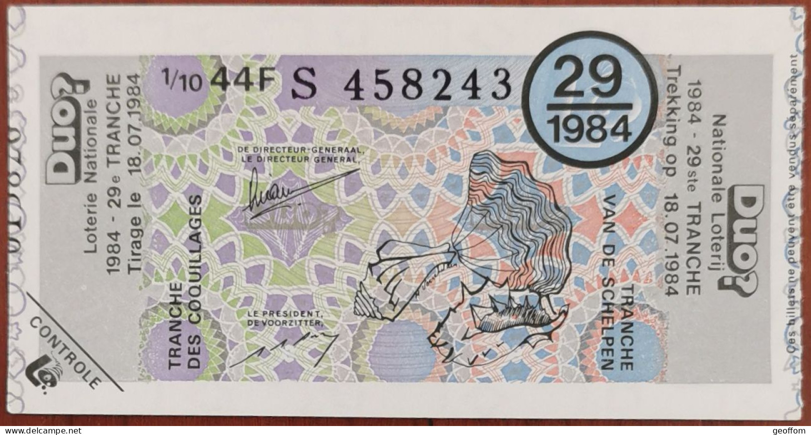 Billet De Loterie Nationale Belgique 1984 29e Tranche Des Coquillages - 18-7-1984 - Billetes De Lotería