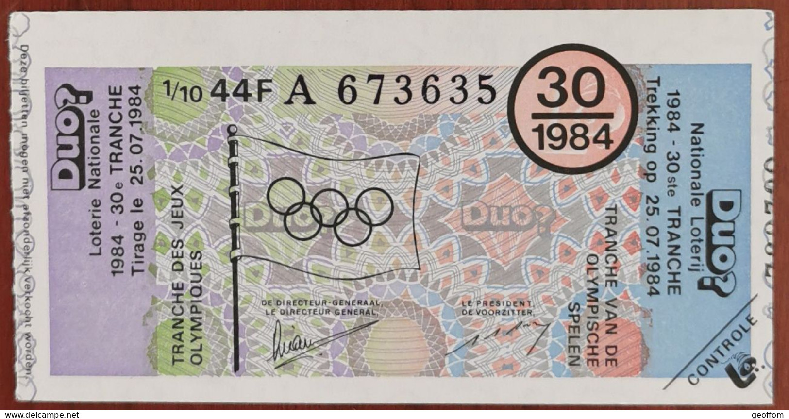 Billet De Loterie Nationale Belgique 1984 30e Tranche Des Jeux Olympiques - 25-7-1984 - Billetes De Lotería