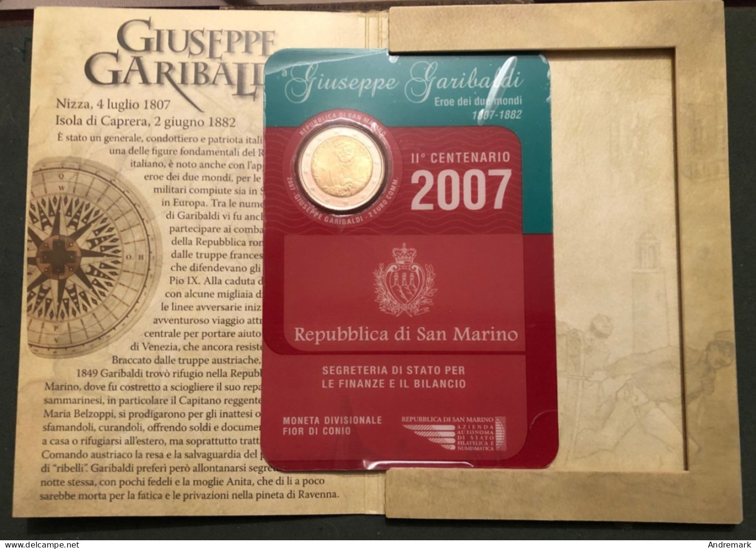 SAN MARINO 2007 COINCARD 2 EURO COMMEMORATIVE GIUSEPPE GARIBALDI - San Marino