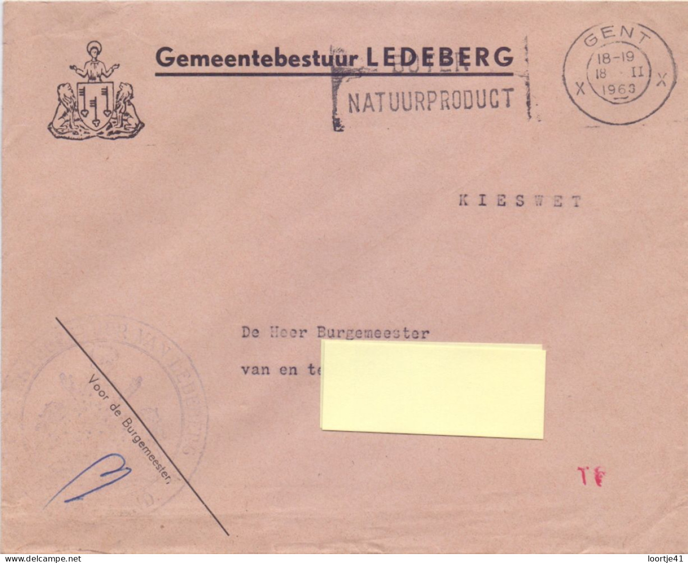 Omslag Enveloppe - Gemeentebestuur Ledeberg - Stempel Gent 1963 - Omslagen