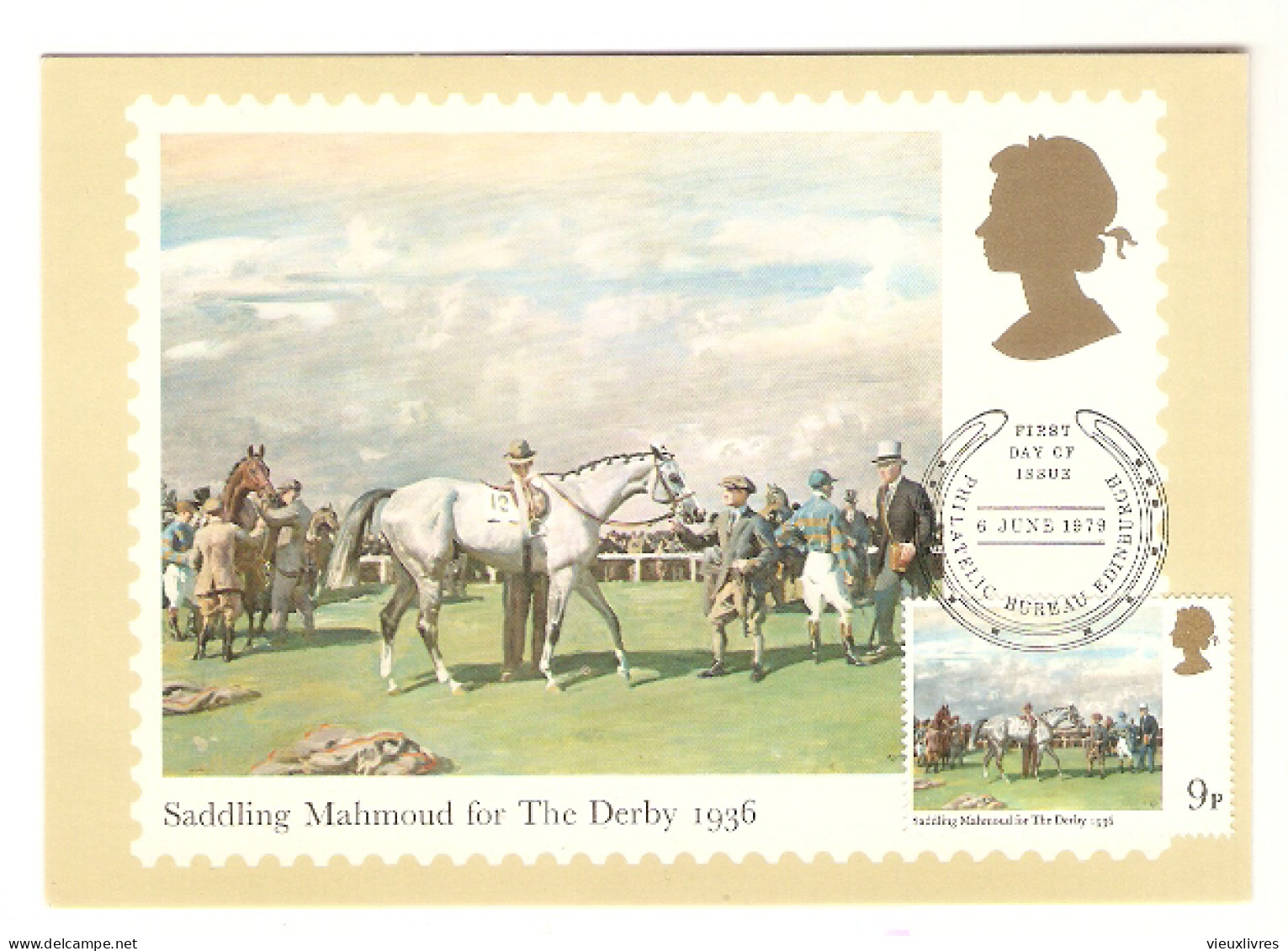 Horse MAXIMUM Postcard Saddling Mahmoud For The Derby 1st Day 6 June 1979 Cheval Maximum Maximaphilie Stamp - Maximumkarten (MC)