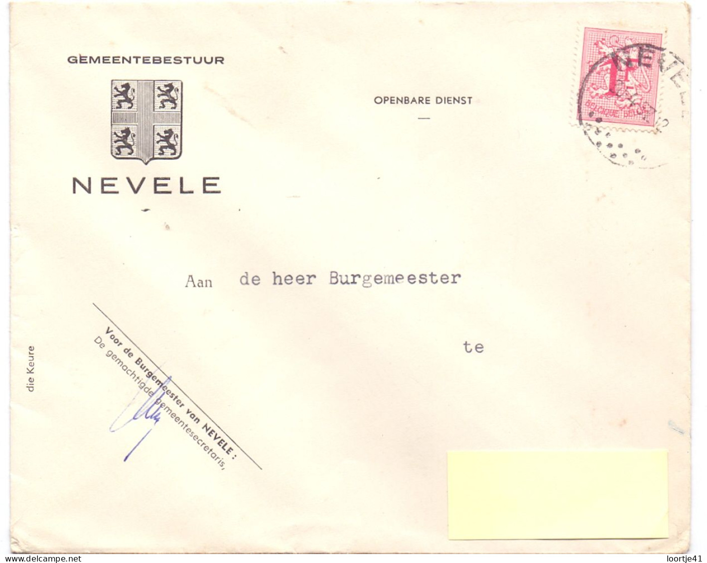 Omslag Enveloppe - Gemeentebestuur Nevele - Stempel 1957 - Covers